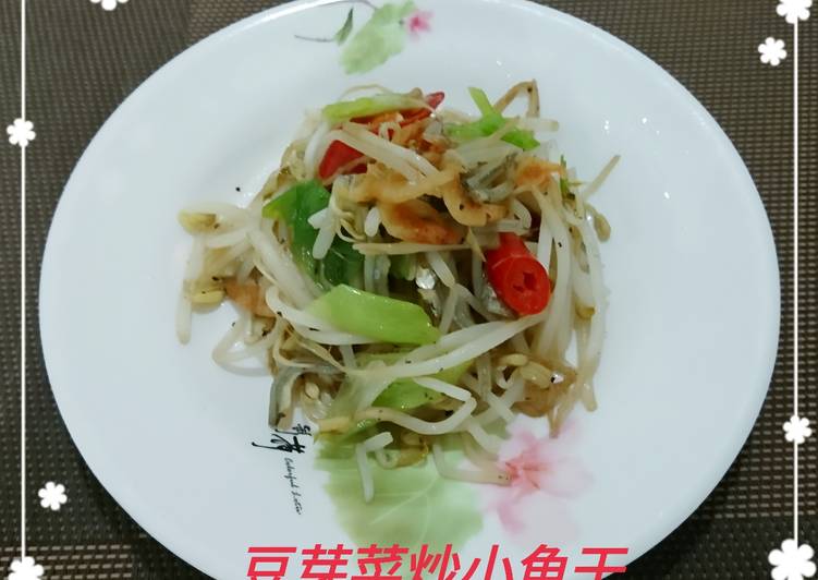 豆芽菜炒小魚干(簡單料理)