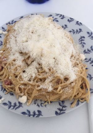 Una foto de Espaguetis Roquefort y chorizo!!
