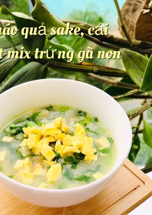 Hình của món Ăn dặm- cháo quả sake, cải ngọt mix trứng gà non.
