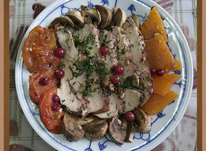 Фото Куриное филе с тыквой и шампиньонами запечённые в фольге.