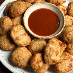 Spicy Chicken & Potato Nuggets with Gochujang Sauce A picture of Spicy Chicken & Potato Nuggets with Gochujang Sauce.