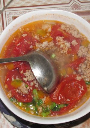 Hình của món Canh thịt cà chua bí đỏ.