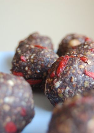 A picture of On-the-goji mocha truffles.