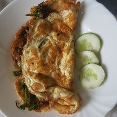 A picture of Omelette Stuffed With Onions & Broccoli.