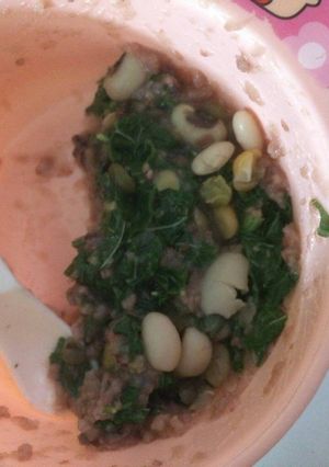 Foto resep MPASI Bubur + kuah kaldu + Bayam + BRM 13 bean soup mix + evoo