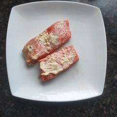 Simple Baked Salmon Topped with Cream Cheese A picture of Simple Baked Salmon Topped with Cream Cheese.