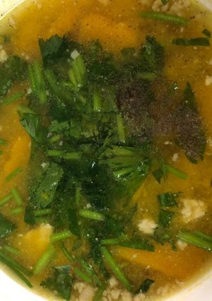 Hình của món Canh bí đỏ thịt băm.