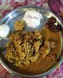 Mutton Biryani with mutton gravy and chicken 65