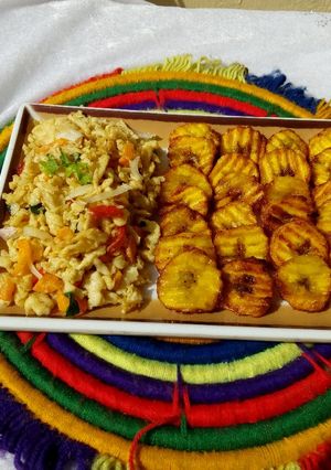 A picture of Fried plantain with scramble egg.