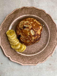 A picture of 10 min Breakfast | Banana chocolate chip quick pancake batter.