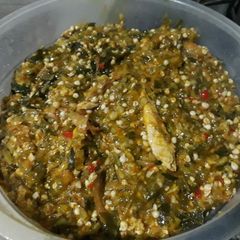 A picture of Okro with scent leaves.