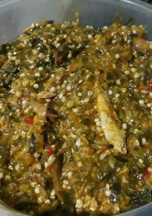 A picture of Okro with scent leaves.