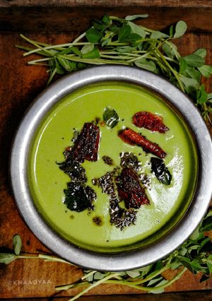 A picture of Fenugreek /Methi Leaves Tambuli or Tambli.