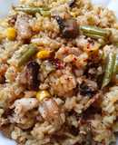 Рис с овощами, грибами и куриной тушёнкой в мультиварке