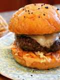 Blended Shiitake-Beef Burger with Spicy Thousand Island and Kimchi Slaw (and Frizzled Onions)