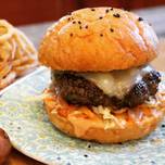 Blended Shiitake-Beef Burger with Spicy Thousand Island and Kimchi Slaw (and Frizzled Onions)