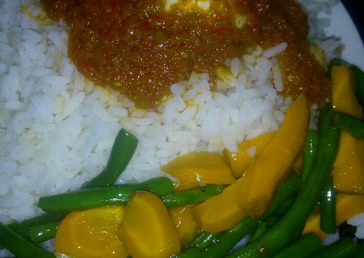 White rice boiled egg stew with buttered vegs