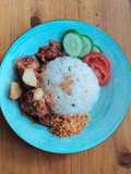 597. Ayam goreng bawang putih with nasi daun jeruk