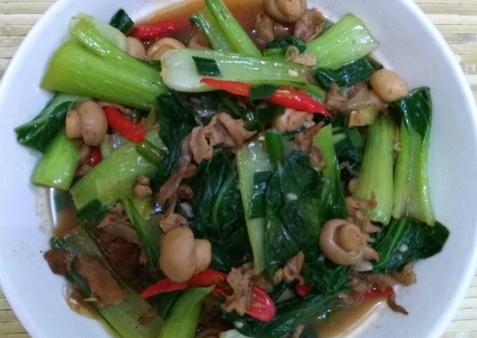 Cara Bikin Cah Pokchoy Jamur Daging Lada hitam Untuk Pemula