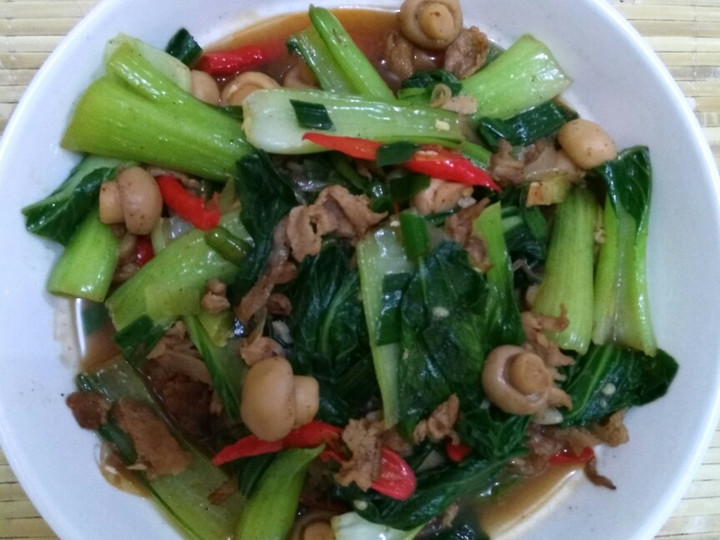 Cara Bikin Cah Pokchoy Jamur Daging Lada hitam Untuk Pemula