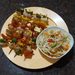 A picture of Paneer Tikka dry with salad.