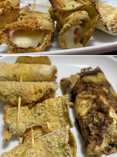 Una foto de Crujientes de berenjena al horno rellenas de jamón y queso