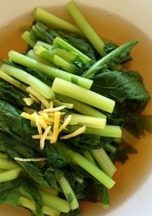 A picture of Turnip Greens in Japanese Broth (kabu-ohitashi).