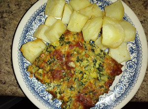 Una foto de Budín de acelga/ papas doradas