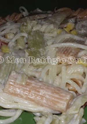 Foto de Massa com Cogumelos, Chouriço, Fiambre e Milho - FussionCook