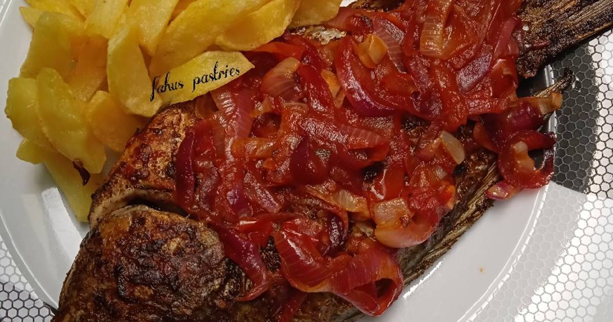 Grilled fish with chips Recipe by Fahus_pastries Cookpad