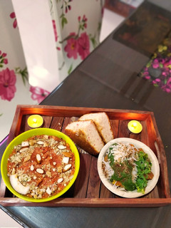 A picture of Gajar ka halwa and moong dal pakora (Ram ladoo).