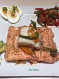Salmón y bacalao al horno con pimentos