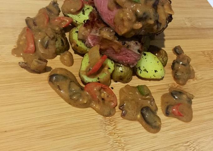 Wajib coba! Bagaimana cara memasak Pan Fried Sirloin Accompanied with Sauteed Baby Potato and Red Bean Rendang Sauce dijamin istimewa