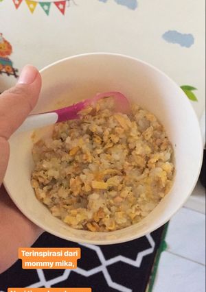 Foto resep Mpasi ~ Nasi tim udang & telur orak arik (9m+)