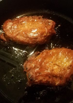 A picture of Seared Pork Chops with Apple Butter BBQ Sauce.