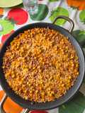 Arroz al horno con carne, calabaza y garbanzos