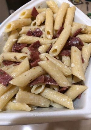 Foto resep Penne carbonara with smoked beef