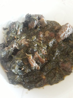 A picture of Spinach with meat.