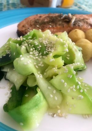 Una foto de Fetuccinis de zucchini