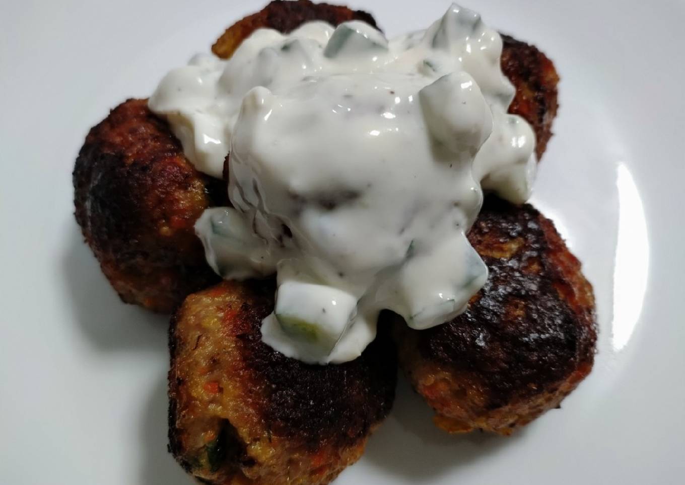 Pork meatballs with mint and tzatziki