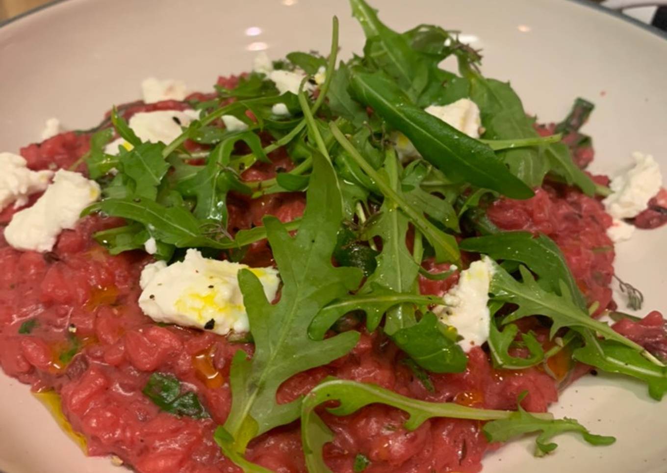Beetroot, goat’s cheese and rocket risotto