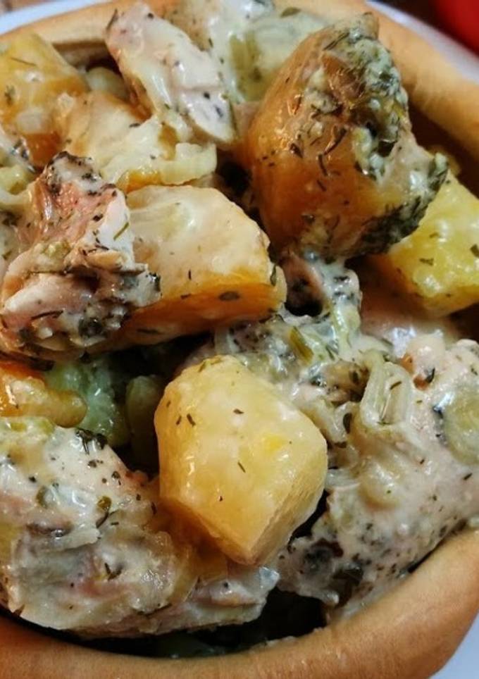 Батат с курицей в духовке