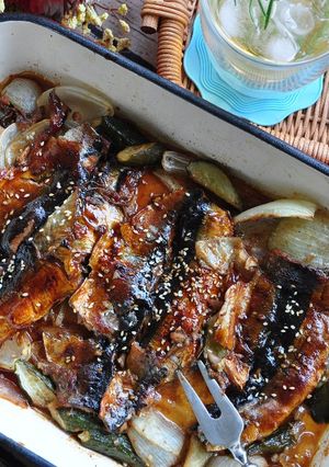 日式照燒醬烤鮮蔬秋刀魚 的食譜成品照片