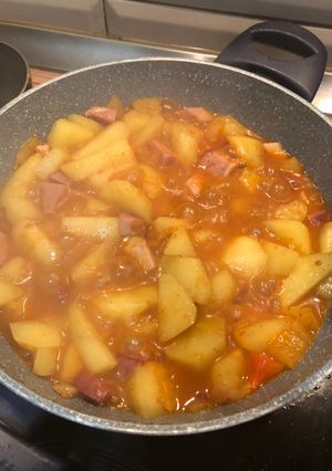 Paprikás krumpli húsos szalonnával recept fotója