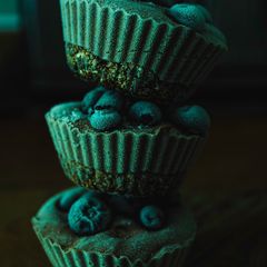 A picture of No-Bake Mini Vegan Blueberry Cheesecakes.