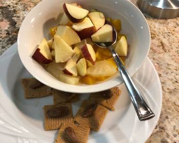 Easy Fast Cooking Fruit salad and peanut butter crackers Delicious and Healthy