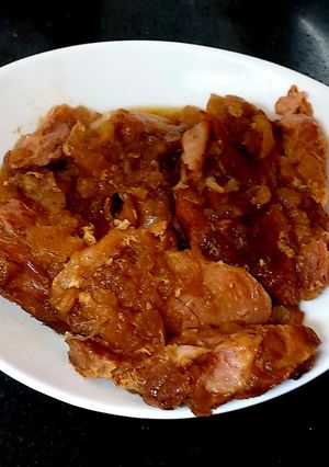 A picture of My Slow Cook Gammon in Apple and Cider Vinegar 🧡#Mainmeal.