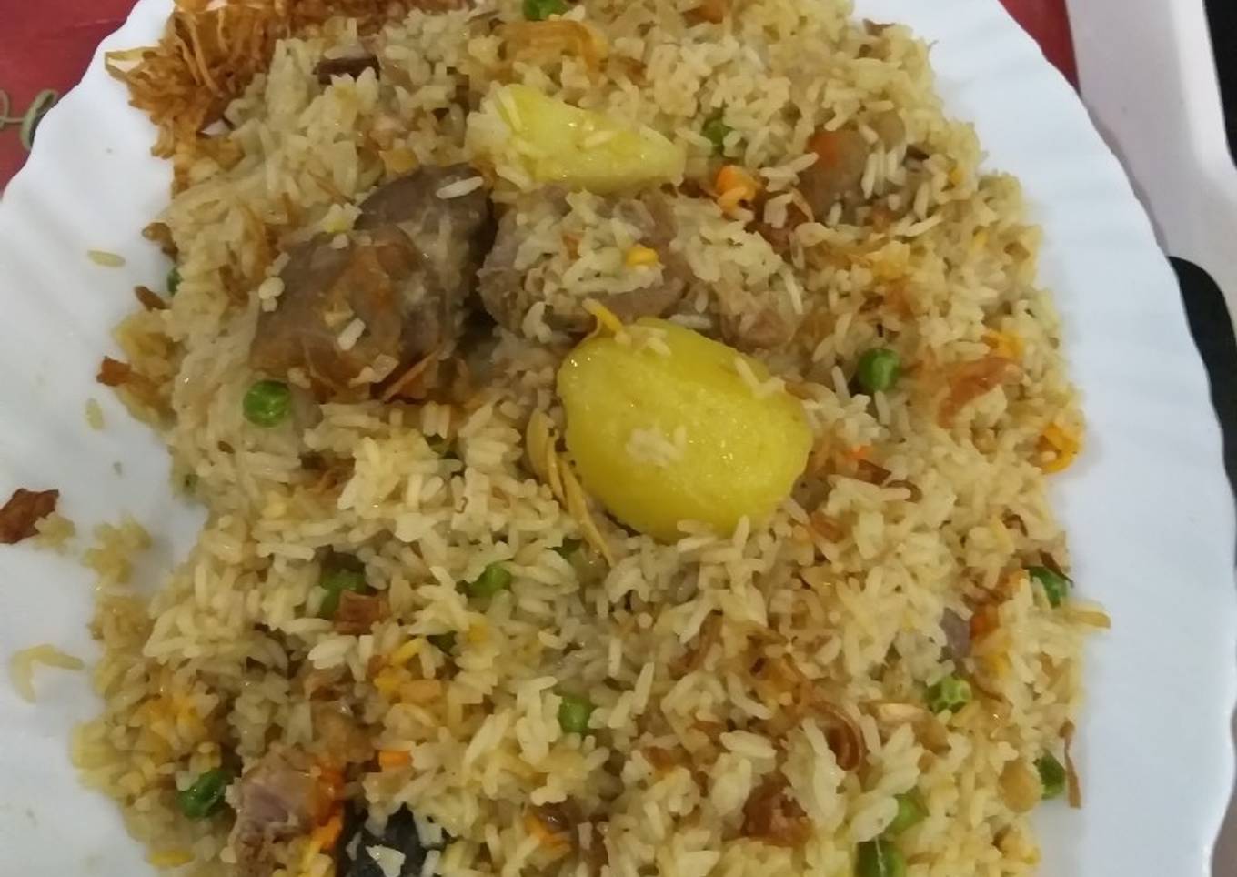 Green potato slice with lamb chops