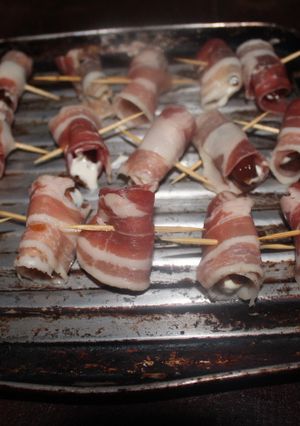A picture of Bacon-Wrapped Dates Stuffed with Cream Cheese.