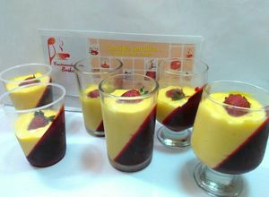 Una foto de Postre fácil de mango con gelatina de cereza